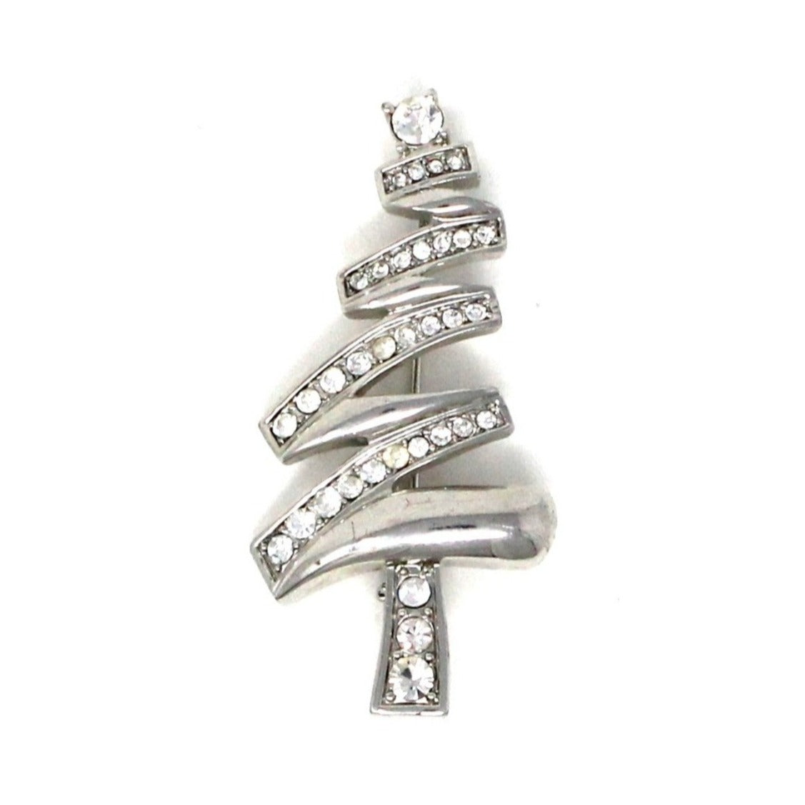 Brooch / Pin, Monet, Christmas Tree, Abstract Zig Zag Modernist, Rhinestones, Silver, Vintage