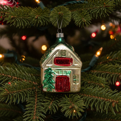 Ornaments, Christmas Mercury Blown Glass, Cottage House, Lauscha, Germany, Antique