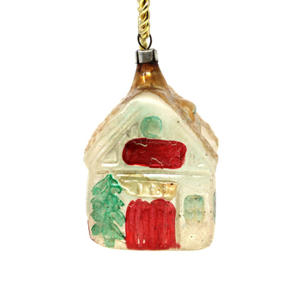 Antique Christmas Ornament, Cottage House, Mercury Blown Glass, Hand Painted. Lauscha, Germany