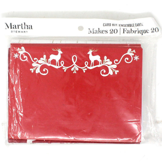 Greeting Card / Christmas, Set of 20 cards w/Envelopes, Red, Gold, White Reindeers & Holly, Unused
