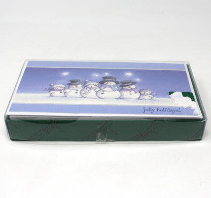 Greeting Card / Christmas, Box of 24 cards w/Envelopes, Snowmen Family, Glitter, Blue & White, Vintage