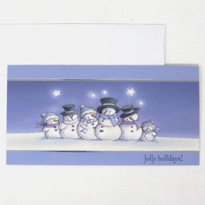 Greeting Card / Christmas, Box of 24 cards w/Envelopes, Snowmen Family, Glitter, Blue & White, Vintage