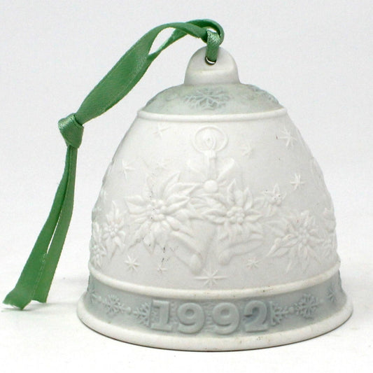 Ornament, Lladro, Annual Christmas Bell, Green 1992, Porcelain, Vintage, SOLD