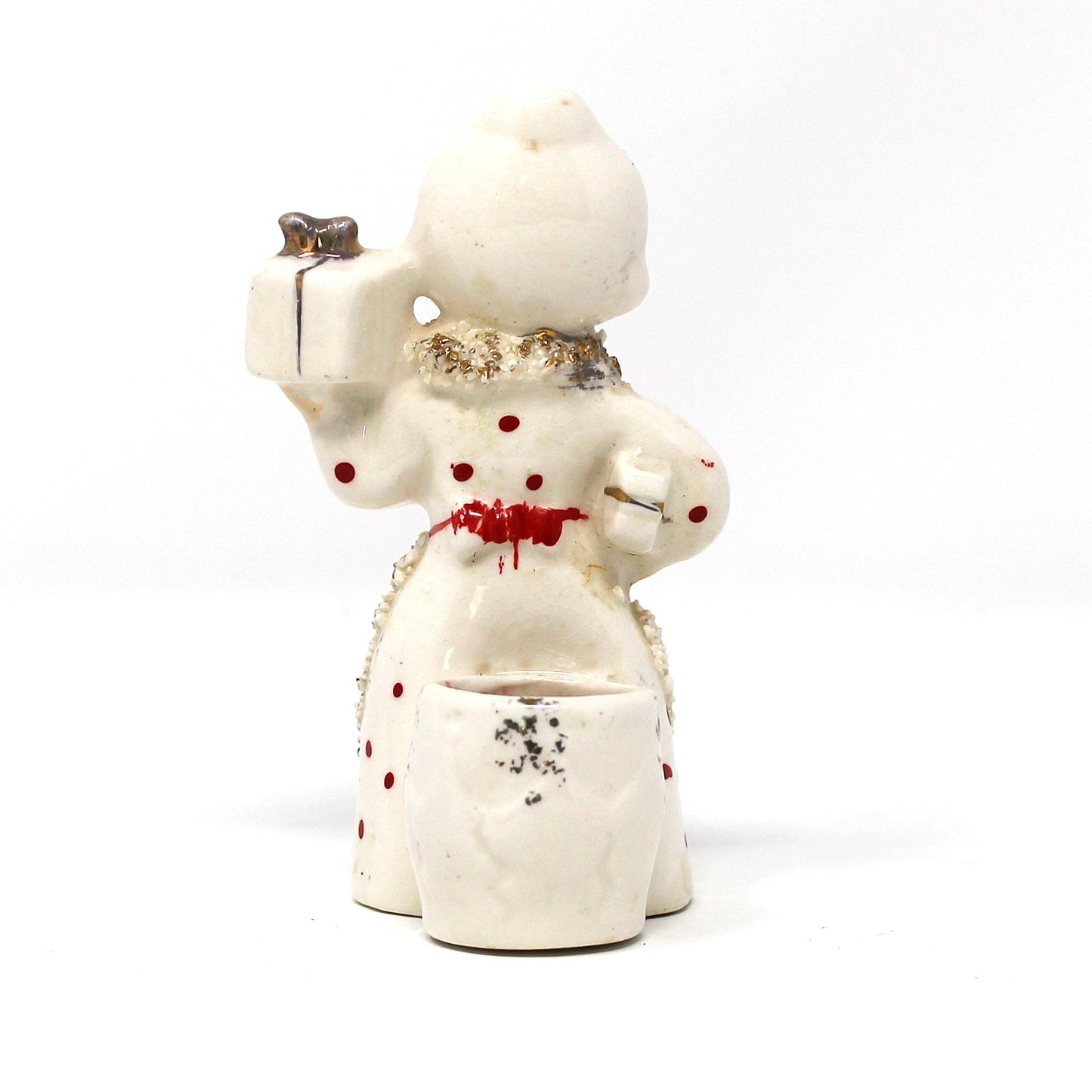 Candle Holders, Mrs Claus with Spaghetti Trim, Hand Painted Porcelain Taper Holder, Vintage, Commodore Japan