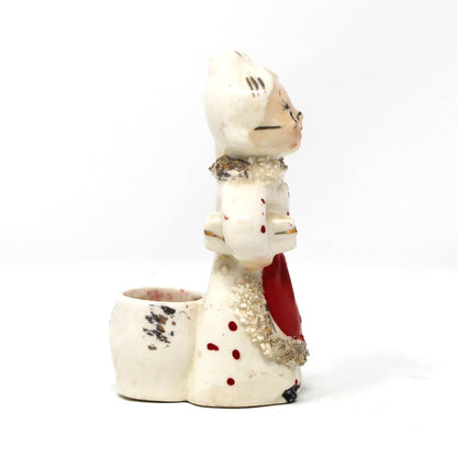 Candle Holders, Mrs Claus with Spaghetti Trim, Hand Painted Porcelain Taper Holder, Vintage, Commodore Japan