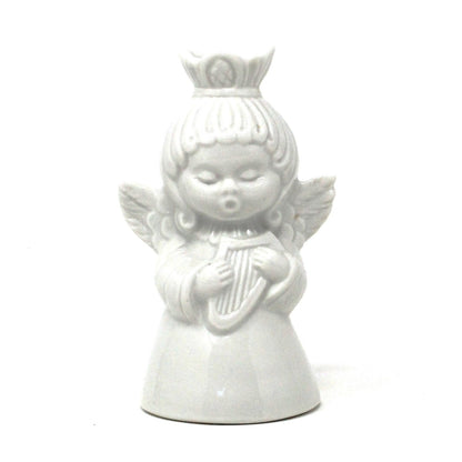 Candle Holder, Dresden, Angel Playing Harp, White Porcelain, Vintage