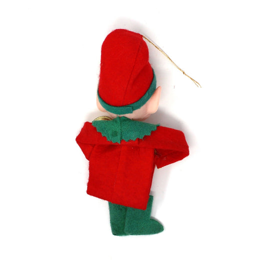 Ornaments, Knee Hugger / Pixie Elf, Mid Century Christmas Collectible, RARE, Blow Mold Face, Red & Green Felt, Vintage