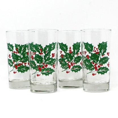 Glasses & Ice Bowl Set, Ice Bucket, Whiskey Glasses, Bartlett Collins, Christmas Holly, 9 Pcs, Vintage