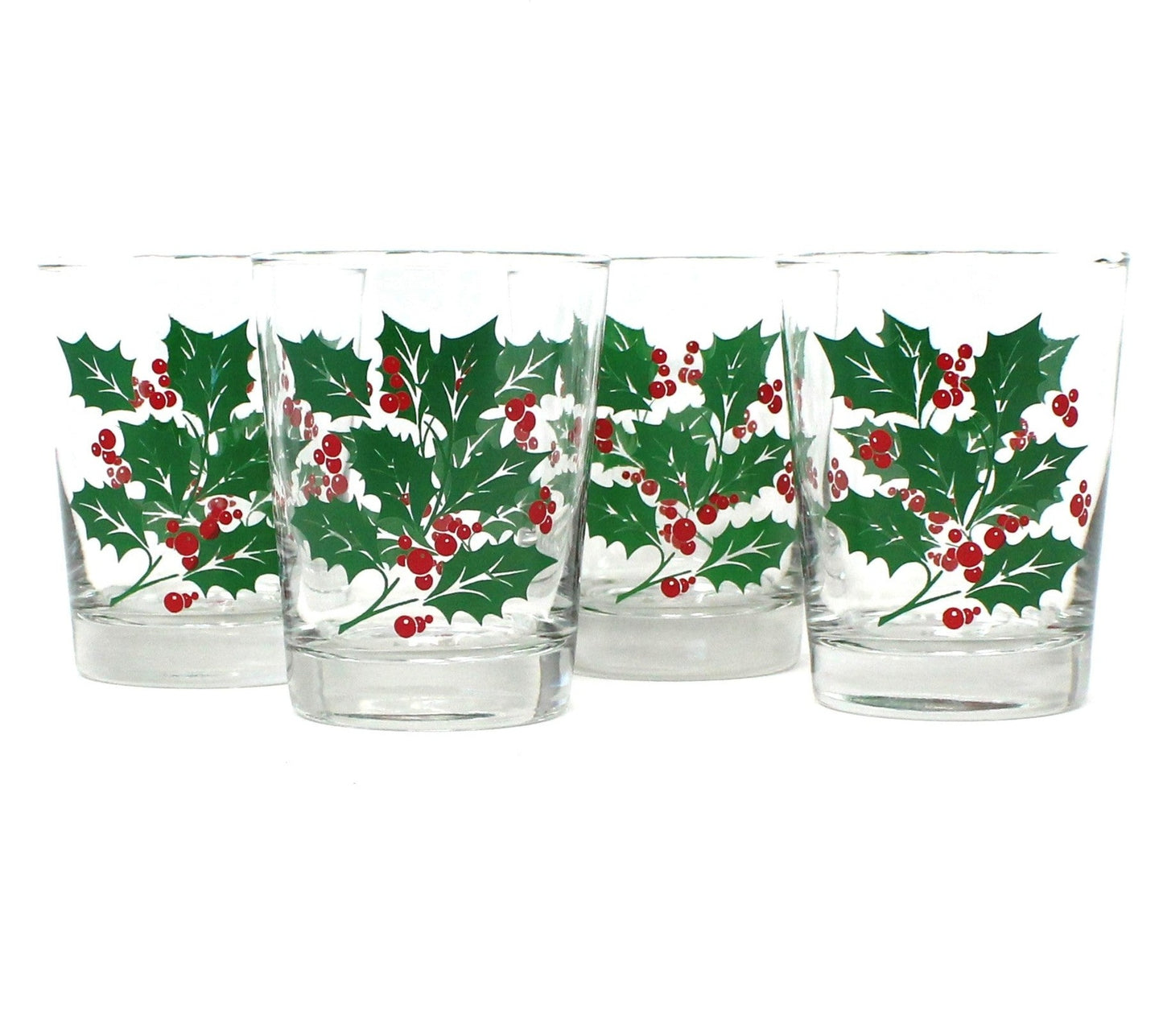 Glasses & Ice Bowl Set, Ice Bucket, Whiskey Glasses, Bartlett Collins, Christmas Holly, 9 Pcs, Vintage