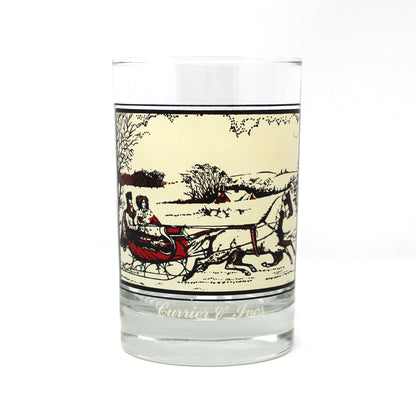 Glasses, Whiskey / Rocks, Currier & Ives, Winter Holiday Scenes, Double Old Fashioned, Vintage, Set of 4