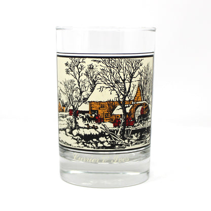 Glasses, Whiskey / Rocks, Currier & Ives, Winter Holiday Scenes, Double Old Fashioned, Vintage, Set of 4