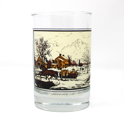 Glasses, Whiskey / Rocks, Currier & Ives, Winter Holiday Scenes, Double Old Fashioned, Vintage, Set of 4
