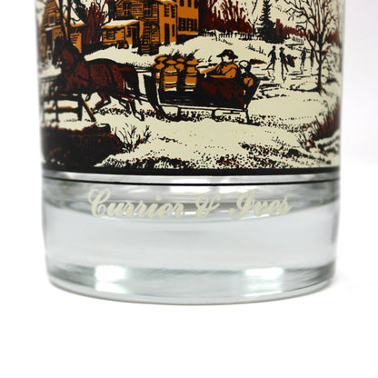 Glasses, Whiskey / Rocks, Currier & Ives, Winter Holiday Scenes, Double Old Fashioned, Vintage, Set of 4