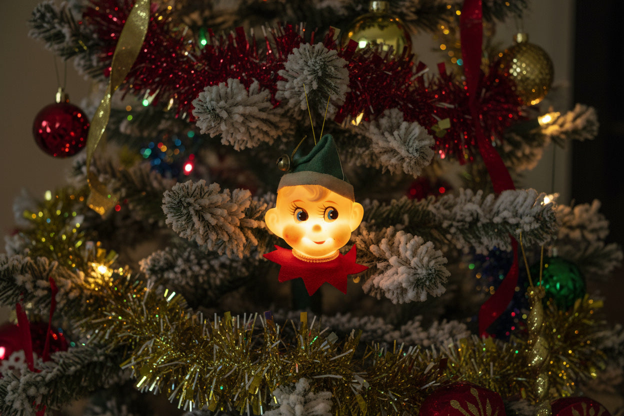 Ornaments, Pixie Elf Christmas Light Cover, Mid Century Collectible, Green OR Red Sold Separately, Vintage