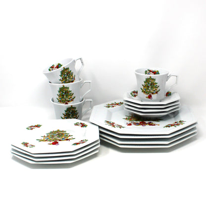 Dinnerware, Fairfield, Peace on Earth Christmas Tree Pattern, Service for 4 (16 Pcs), Vintage