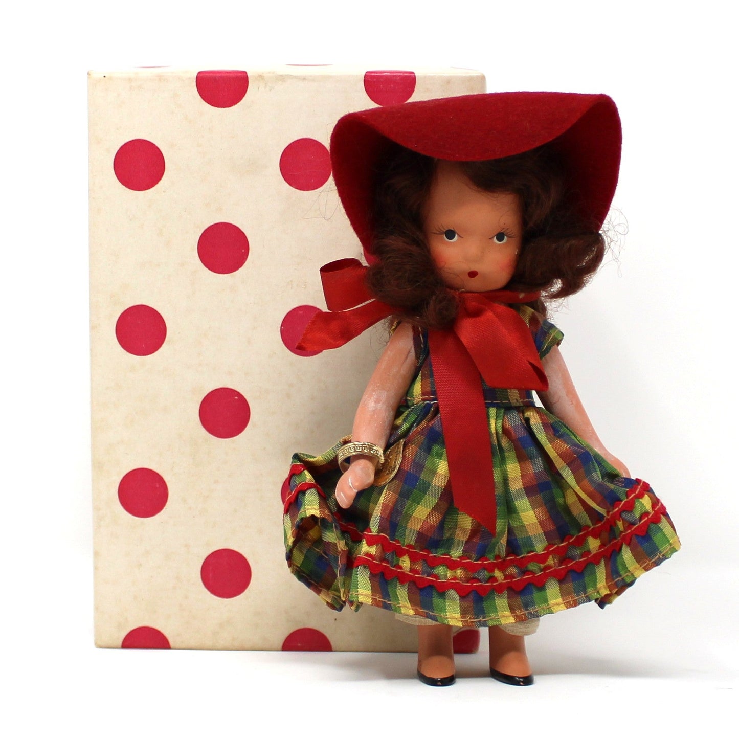 Vintage Doll, Nancy Ann Storybook, "little Joan",  #111 in Original Box, Bisque, Frozen Legs, Painted Eyes, Original Wrist Tag, Collectible 