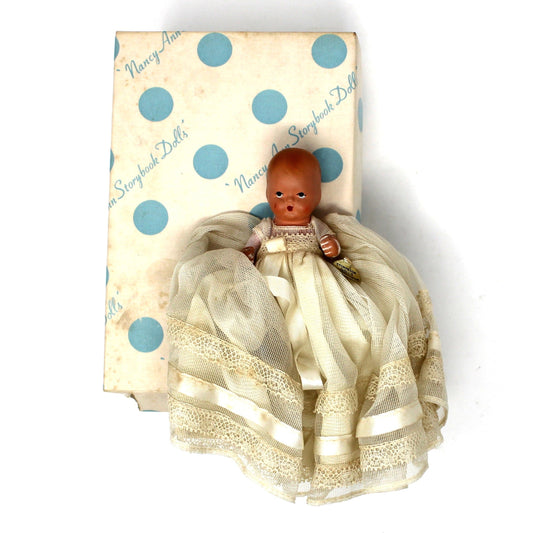 Vintage Baby Doll, Nancy Ann Storybook Christening #70 in Original Box, Painted Eyes, Clay Doll, Original Wrist Tag, Never Used, Collectible 