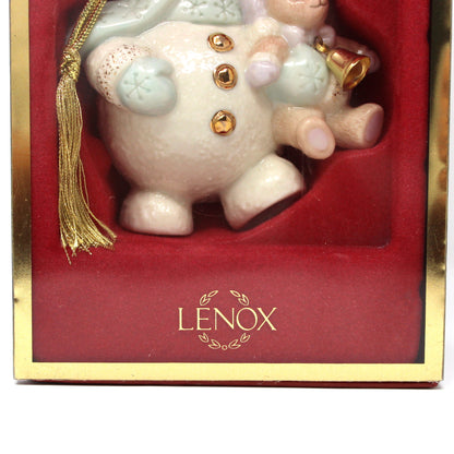 Ornaments, Lenox, Snowman Hugging Teddy in Box, Collectible Series, Porcelain 2002