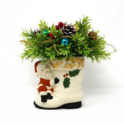 Planter / Vase, Santa with White Boot, Fine Porcelain Bisque, Hand Painted and Gilded, Vintage