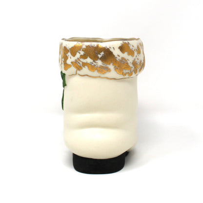 Planter / Vase, Santa with White Boot, Fine Porcelain Bisque, Hand Painted and Gilded, Vintage