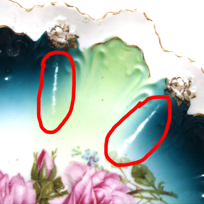 Decorative Plate, STAR Austria, Pink Roses with Turquoise, Teal Blue and Aqua, Art Nouveau, Antique