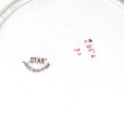 Decorative Plate, STAR Austria, Pink Roses with Turquoise, Teal Blue and Aqua, Art Nouveau, Antique