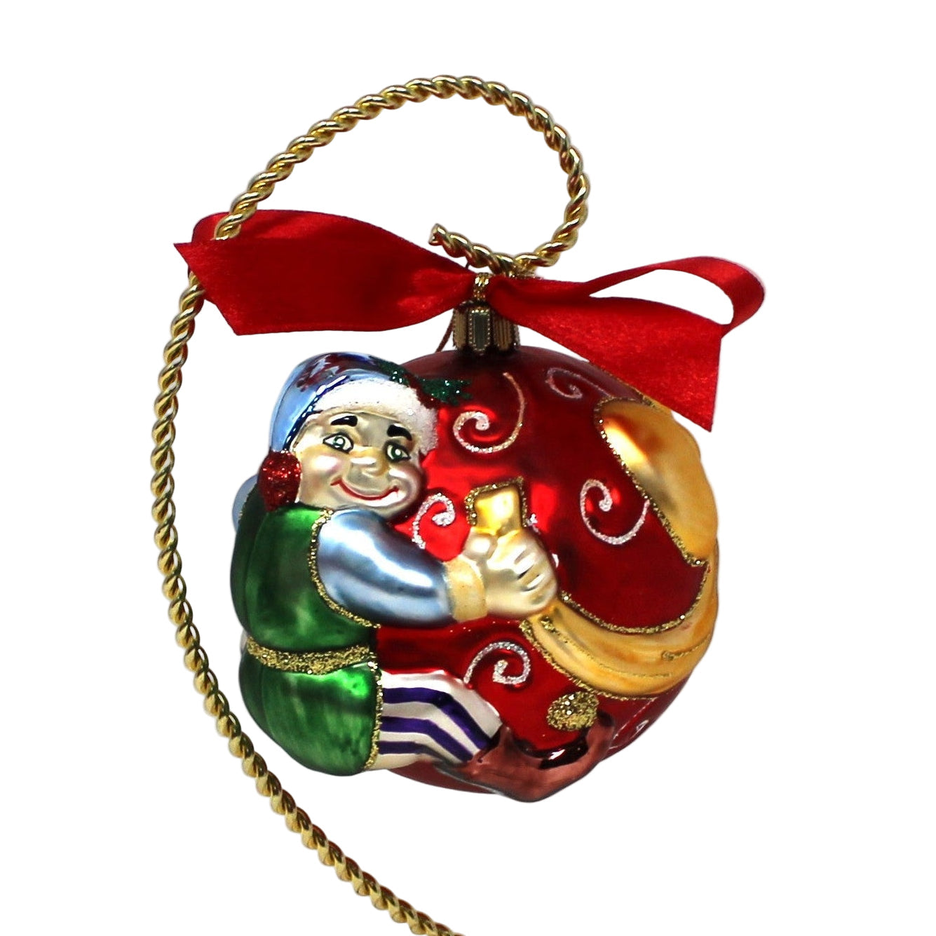 Ornaments, Lenox, Elf with Bow, Blown Glass, Santa's Family Tree Collection, Poland 2001