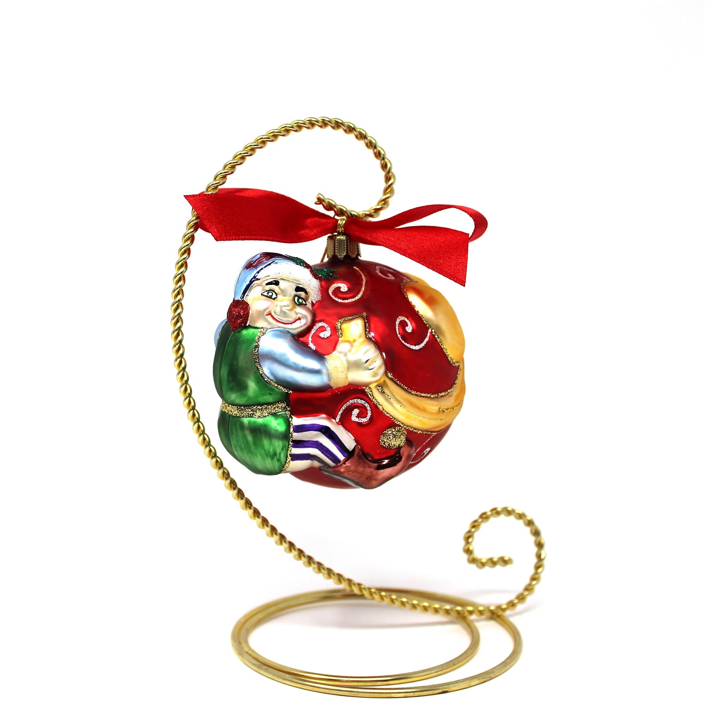 Ornaments, Lenox, Elf with Bow, Blown Glass, Santa's Family Tree Collection, Poland 2001