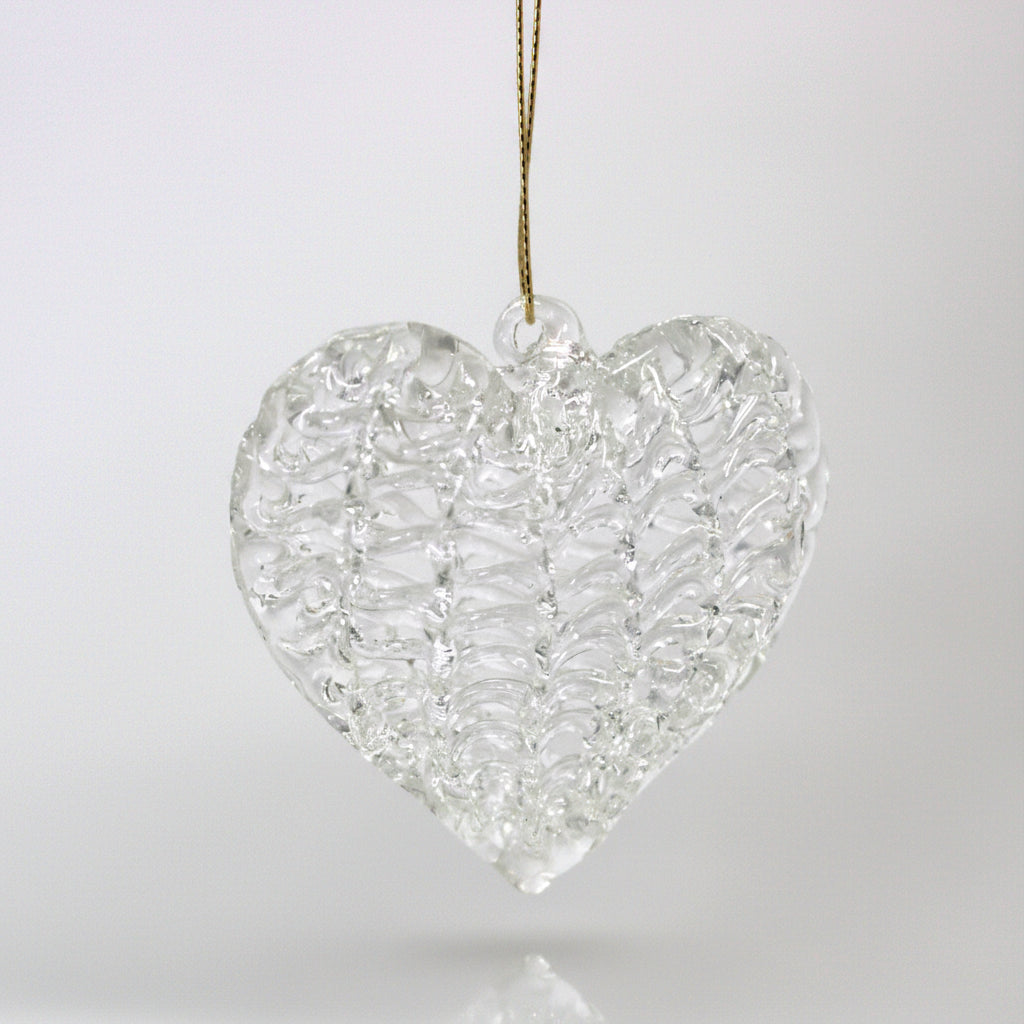 Ornaments, Glass Hearts, Spun Blown Glass, Set of 16 in Original Box, Holiday Vintage