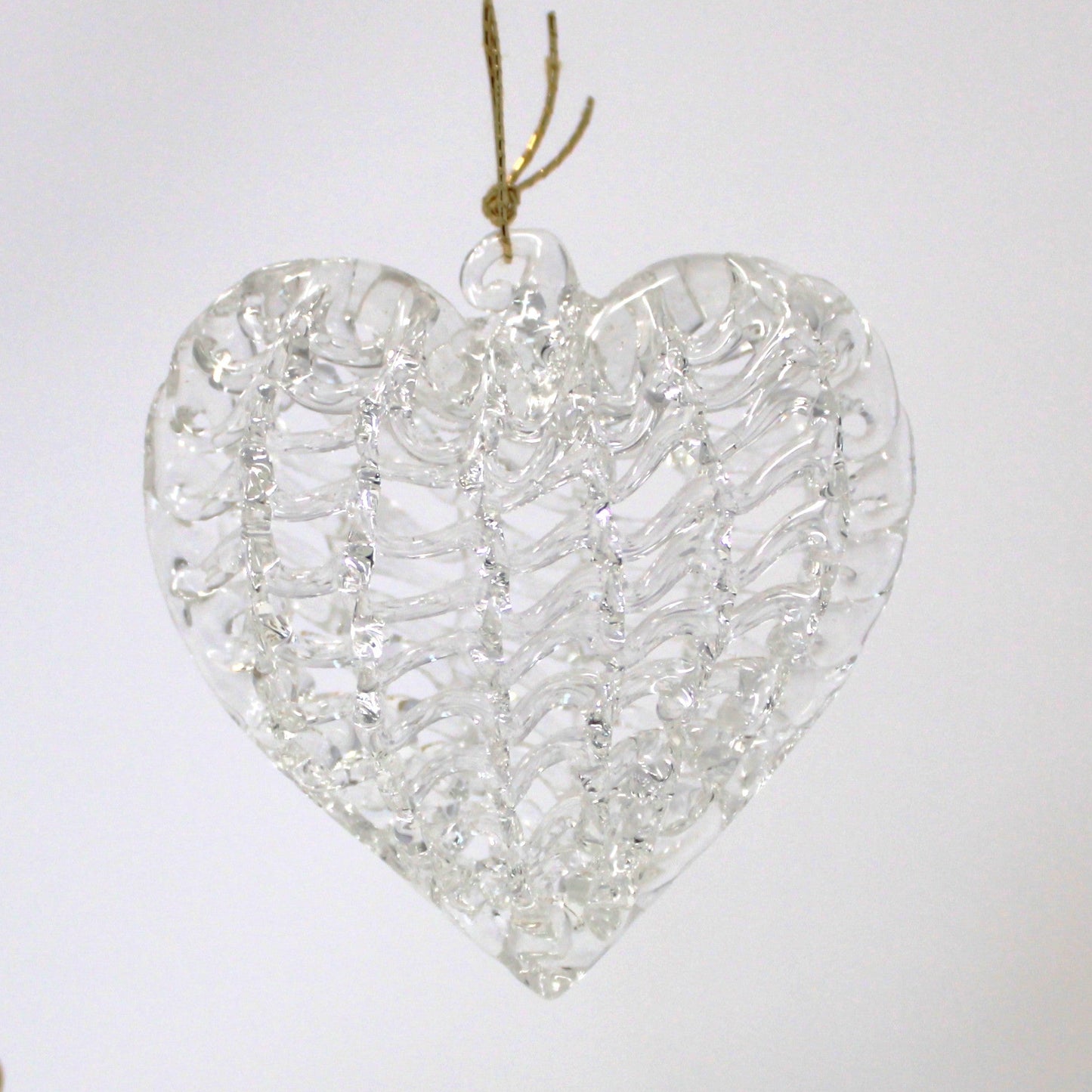 Ornaments, Glass Hearts, Spun Blown Glass, Set of 16 in Original Box, Holiday Vintage