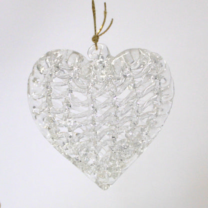 Ornaments, Glass Hearts, Spun Blown Glass, Set of 16 in Original Box, Holiday Vintage