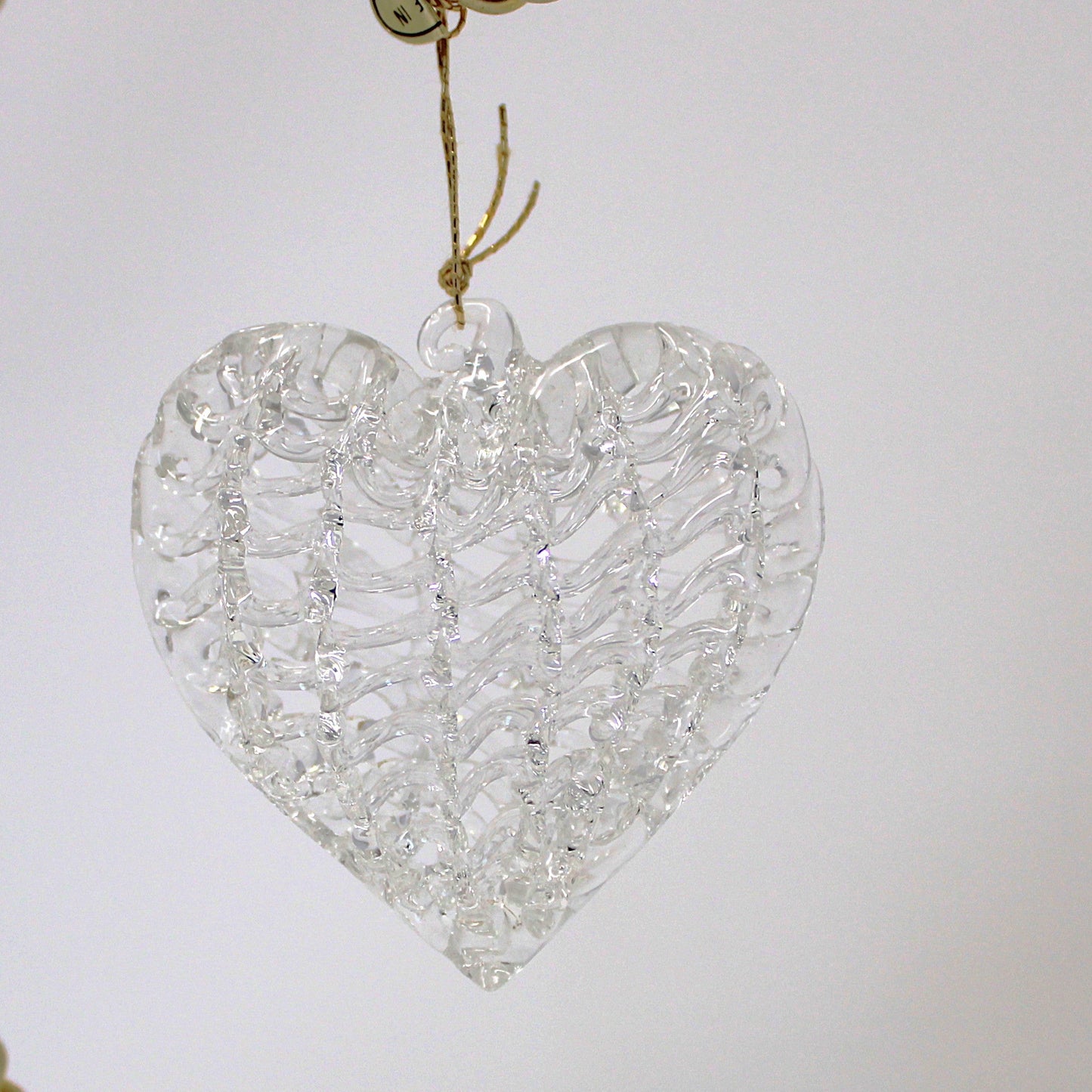 Ornaments, Glass Hearts, Spun Blown Glass, Set of 16 in Original Box, Holiday Vintage