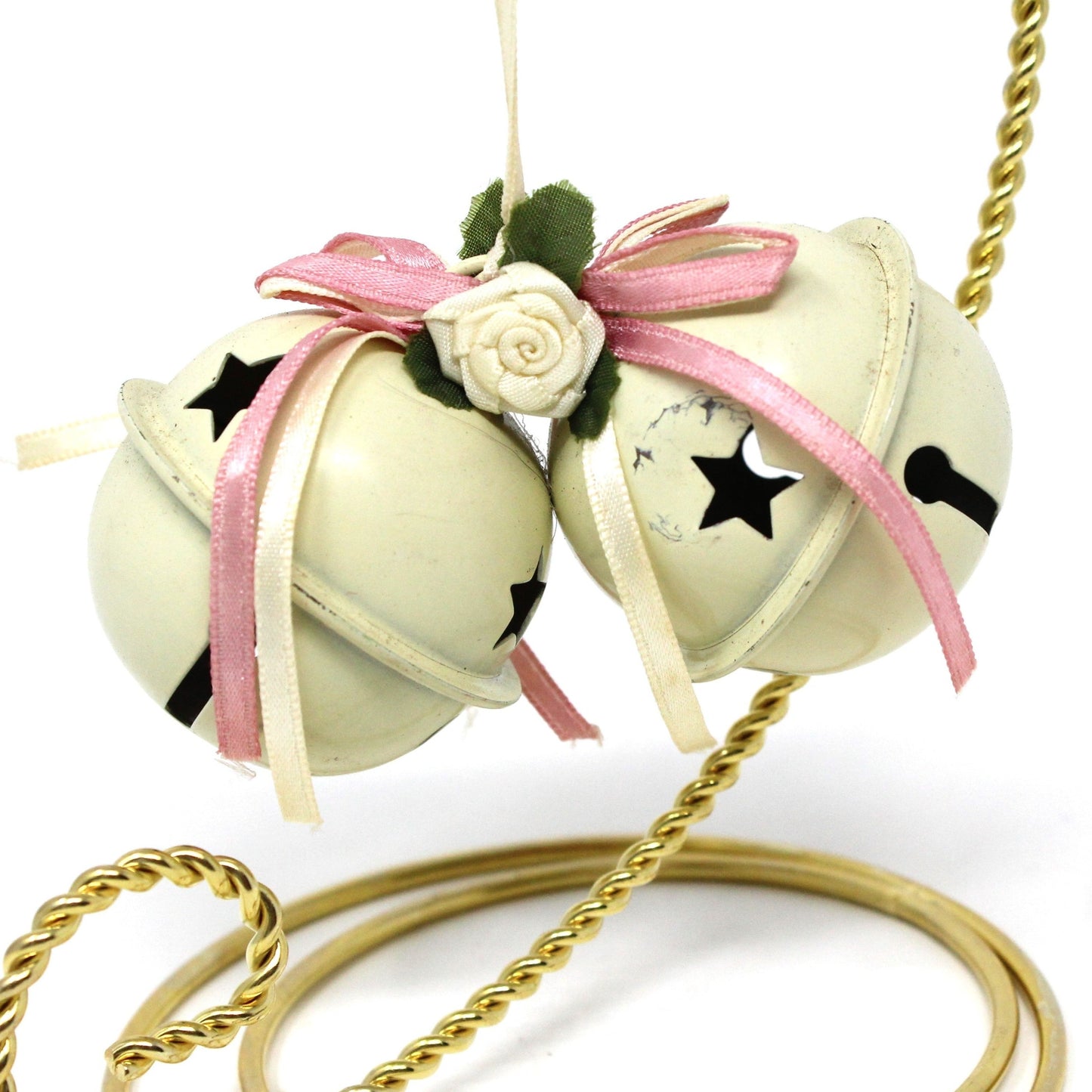Ornaments, Sleigh Bells, Hand Decorated, Christmas White Bells