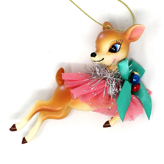 Ornament, Christmas Reindeer w/ Ballet Tutu, Vintage Inspired