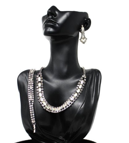 Necklace, Bracelet and Earrings Set Parure, Crystal Rhinestones Jewelry, 1950's, Prong Set, Vintage