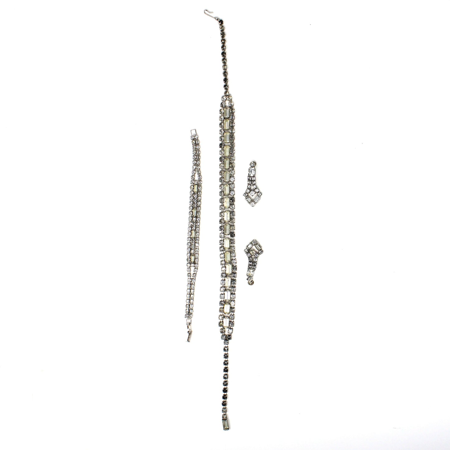 Necklace, Bracelet and Earrings Set Parure, Crystal Rhinestones Jewelry, 1950's, Prong Set, Vintage