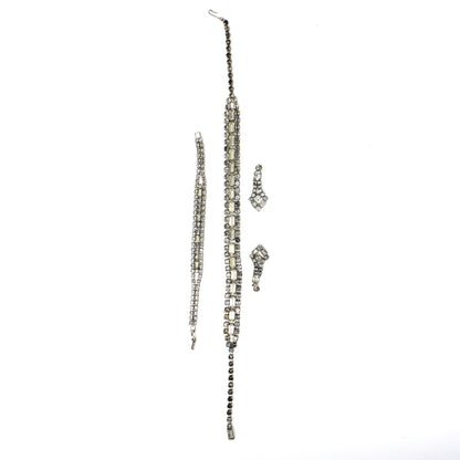 Necklace, Bracelet and Earrings Set Parure, Crystal Rhinestones Jewelry, 1950's, Prong Set, Vintage