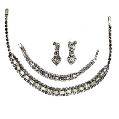 Necklace, Bracelet and Earrings Set Parure, Crystal Rhinestones Jewelry, 1950's, Prong Set, Vintage