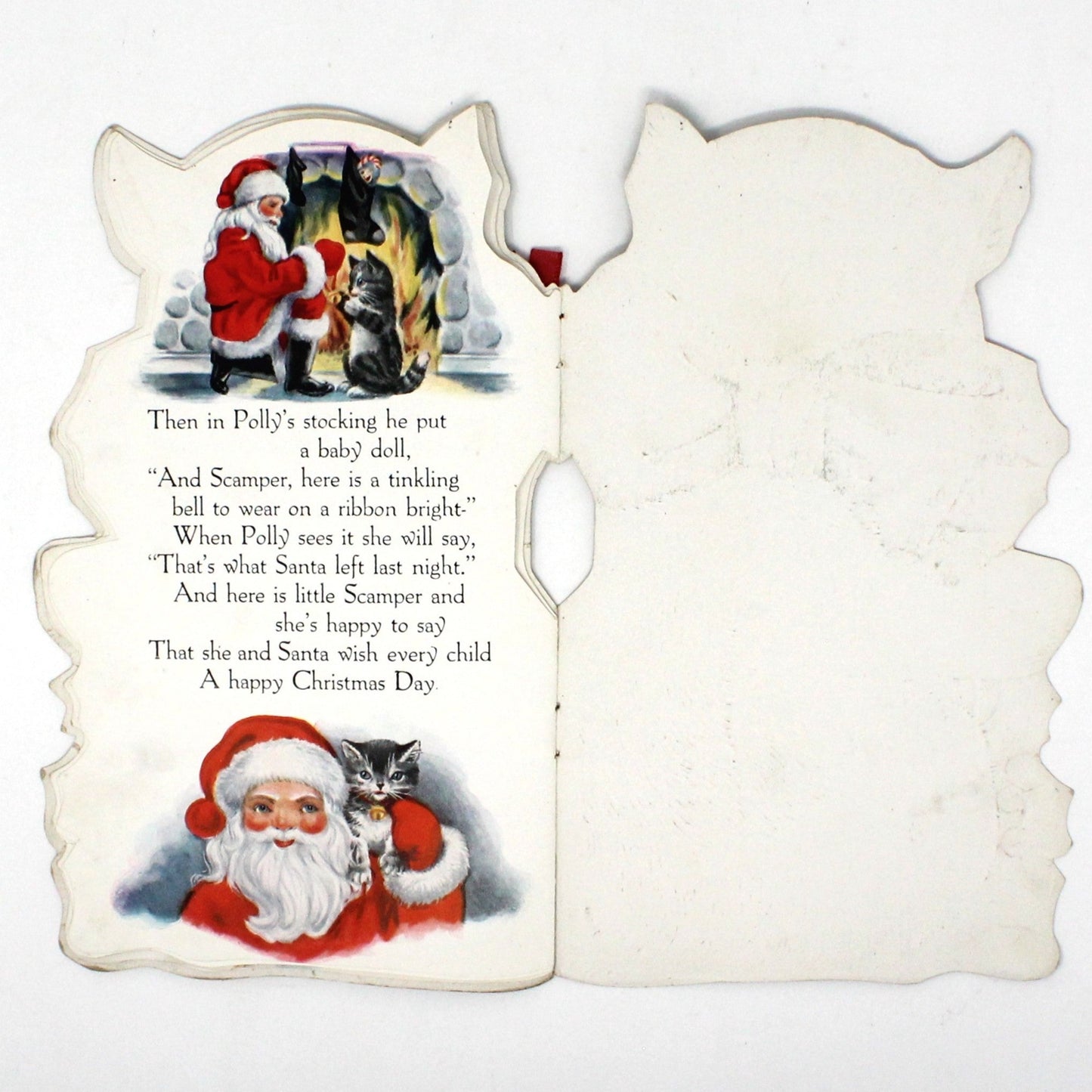Greeting Card / Christmas, Die Cut 1920's Scamper Cat, Kitten Christmas Story Book Card, Antique, SOLD