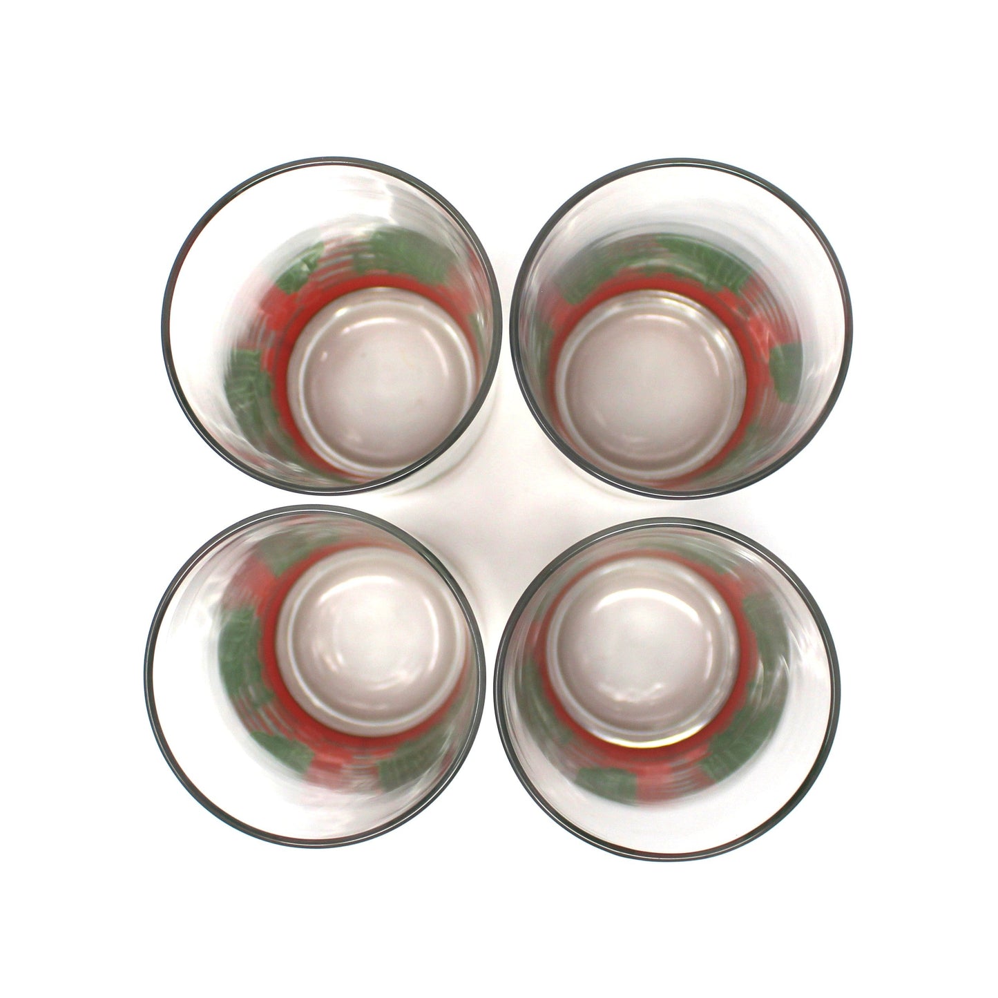 Glasses, Cocktail / Highball, Libbey, Holly & Berries Christmas Holidays Coolers, Blown Glass, Set of 4, Vintage