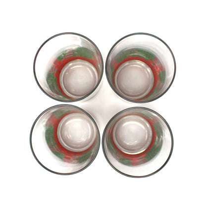 Glasses, Cocktail / Highball, Libbey, Holly & Berries Christmas Holidays Coolers, Blown Glass, Set of 4, Vintage