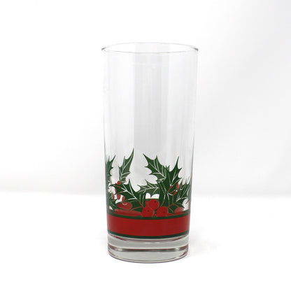 Glasses, Cocktail / Highball, Libbey, Holly & Berries Christmas Holidays Coolers, Blown Glass, Set of 4, Vintage