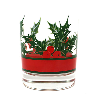 Glasses, Cocktail / Highball, Libbey, Holly & Berries Christmas Holidays Coolers, Blown Glass, Set of 4, Vintage