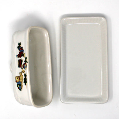 Butter Dish, Christmas Toys Design Covered Butter with Underplate, Ceramic, Vintage, 1980's
