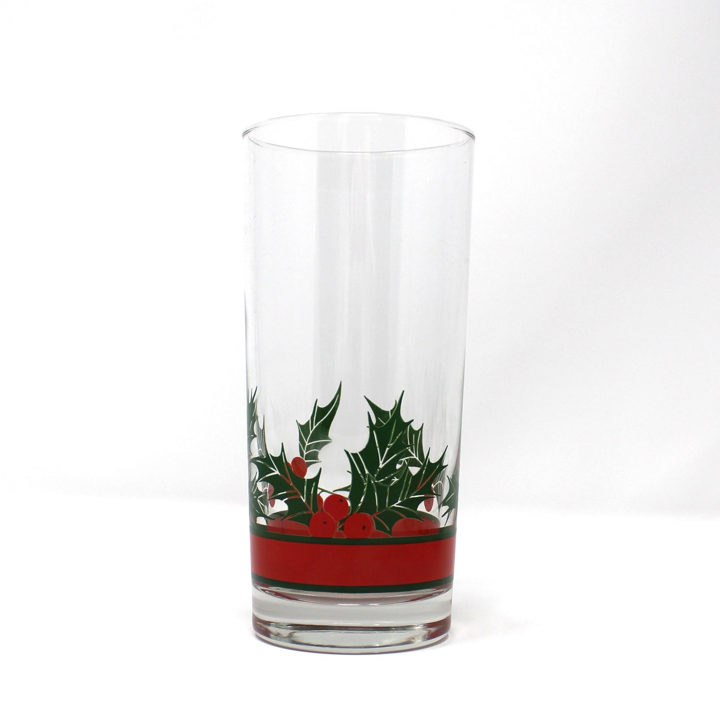 Glasses, Cocktail / Highball, Libbey, Holly & Berries Christmas Holidays Coolers, Blown Glass, Set of 4, Vintage