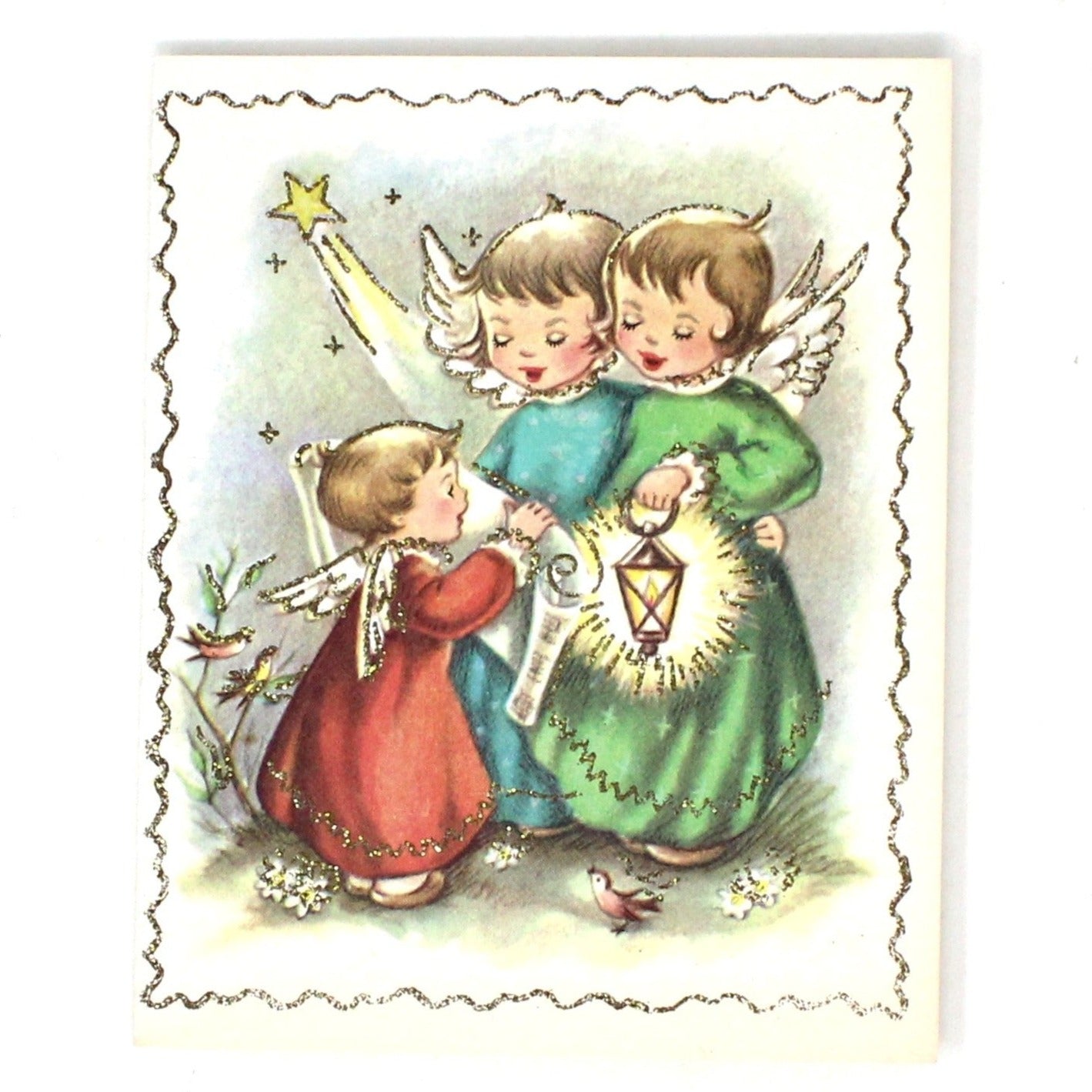 Greeting Card / Christmas Card, Angels in Forest with Deer, Original Vintage Set of 2, Regency