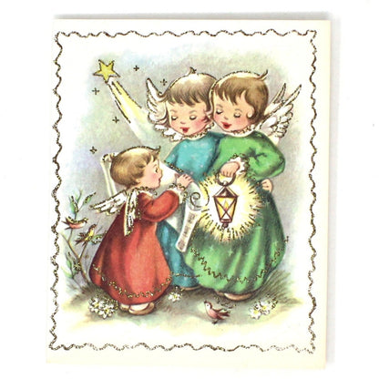 Greeting Card / Christmas Card, Angels in Forest with Deer, Original Vintage Set of 2, Regency