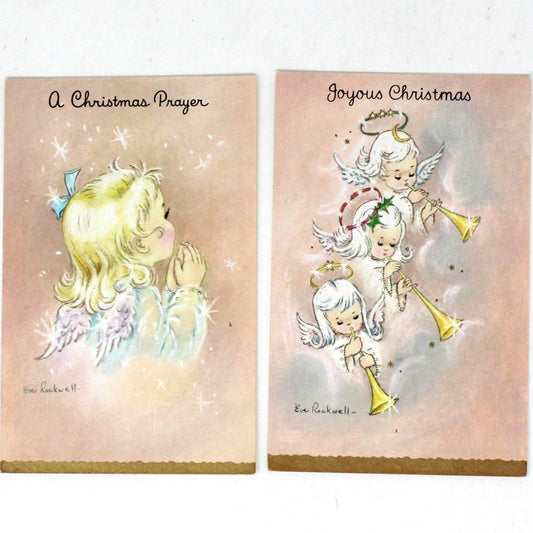 Greeting Card / Christmas Card, Angels with Trumpets/ Angel Praying, Original Vintage, Set of 2