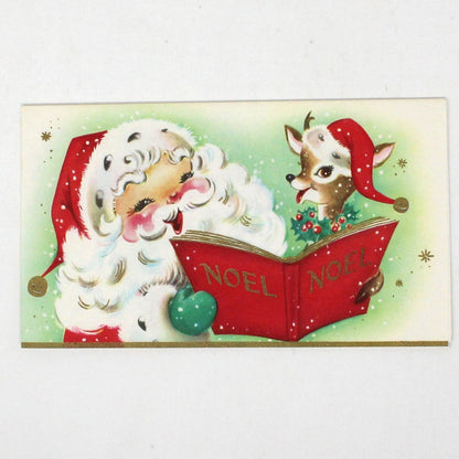 Greeting Card / Christmas Card, Vintage Santa Claus with Reindeer, NOEL, w/Envelope