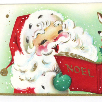 Greeting Card / Christmas Card, Vintage Santa Claus with Reindeer, NOEL, w/Envelope